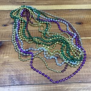 Set of 8 colorful beaded Mardi Gras necklaces in variety of colors 16” hang